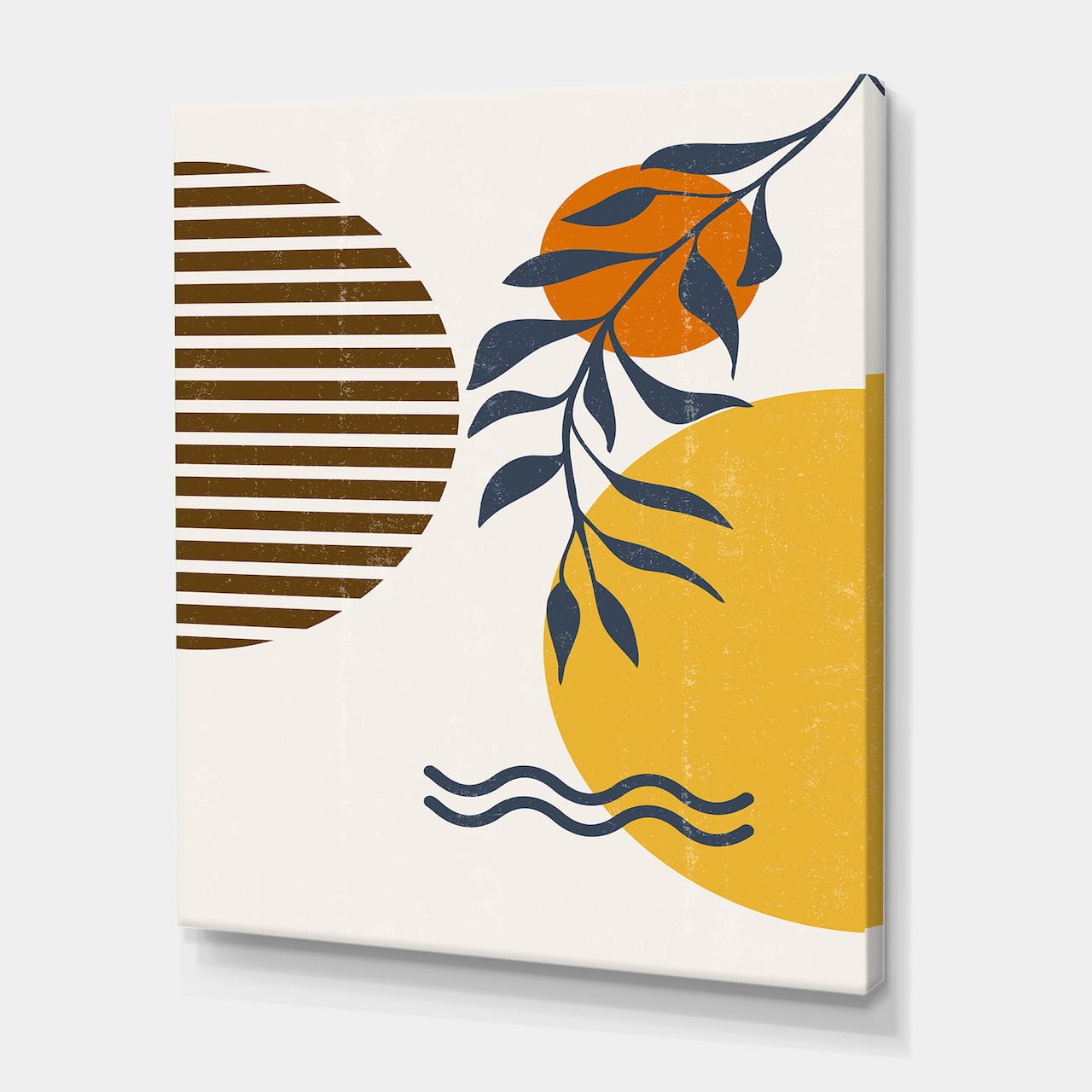 Designart - Botanical Minimalist Leaf With Abstract Shapes I - Modern Canvas Wall Art Print